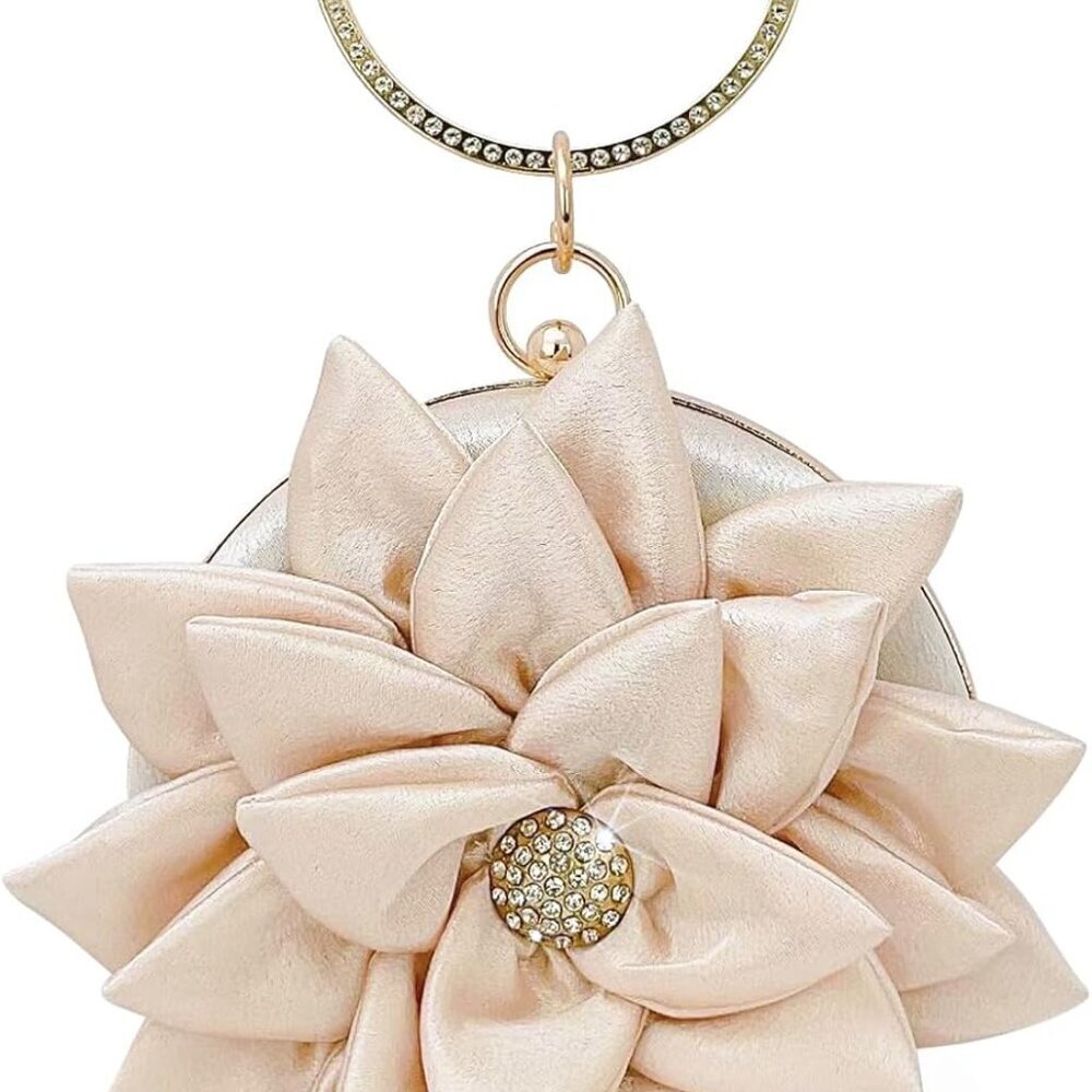 Silk 3D Rose Evening Bag with Rhinestone Handle for Prom Wedding Party